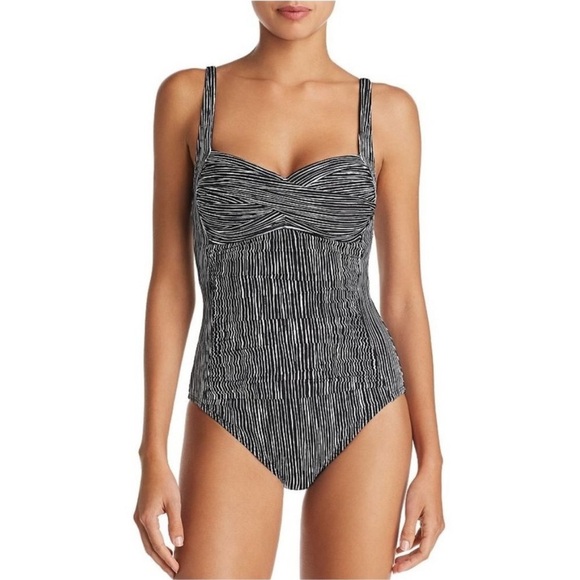 La Blanca Ripple Waves Sweetheart One Piece Swimsuit Black White Stripes 14 - Picture 1 of 13